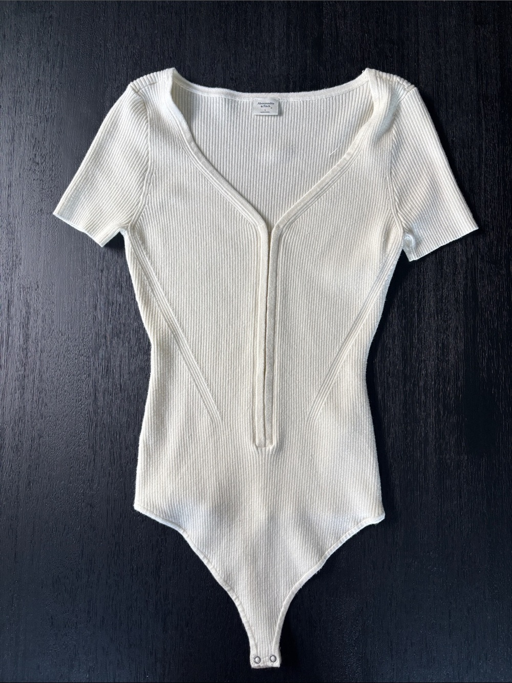 Abercrombie & Fitch Cream Hook/eye Short-Sleeve Bodysuit
